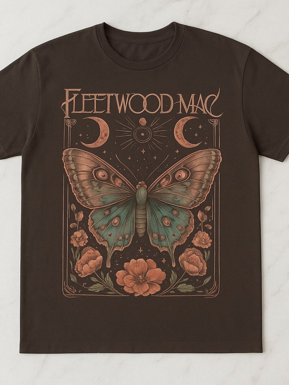 Fleetwood Mac Butterfly Graphic Tee T-Shirt Brown
